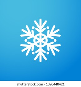 Vector illustration, snowflake icon. Isolated white silhouette on a blue background with gradient. Applicable as a decorative element for Christmas designs, winter weather concepts etc.