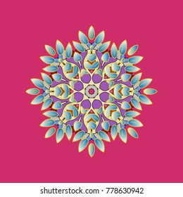 Vector illustration. Vector illustration. Snowflake Icon. Snowflake isolated on magenta, blue and yellow colors.