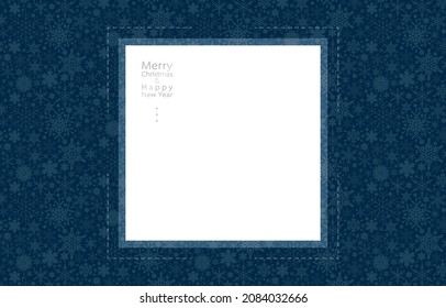 Vektorgrafik von Schneeflocken Symbol auf nahtlosem Musterhintergrund, Winterschnee, weißer quadratischer Leerraum für Grußkarten, Vorlagendesign, Grußkarte, Frohe Weihnachten, Schönes neues Jahr auf Blau