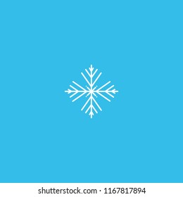 Vector illustration. Snowflake Icon. White Snowflake isolated on blue background.