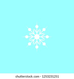 Vector illustration. Snowflake Icon. White Snowflake isolated on blue background.