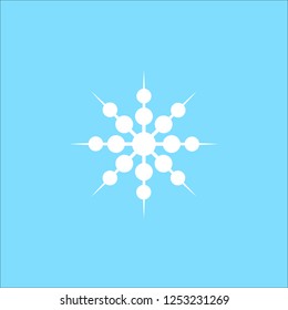 Vector illustration. Snowflake Icon. White Snowflake isolated on blue background.