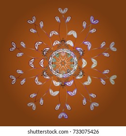 Vector illustration. Snowflake Icon. Winter snowflake. Snowflake isolated on orange, white and gray colors.