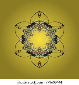 Vector illustration. Snowflake isolated on yellow, gray and green colors. Snowflake Icon.
