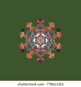 Vector illustration. Snowflake isolated on green, gray and pink colors. Snowflake Icon. Vector illustration.