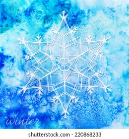 Vector illustration. Snowflake on watercolor background