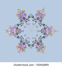 Vector illustration. Snowflake ornament object. Snowflake ornament on a neutral, gray and violet colors. Snowflake ornament isolated.