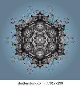Vector illustration. Snowflake ornament on a neutral, gray and blue colors. Snowflake ornament isolated. Snowflake ornament object.