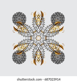Vector illustration. Snowflake ornamental pattern. Snowflakes pattern. Snowflakes background. Flat design with abstract snowflakes isolated on gray background.