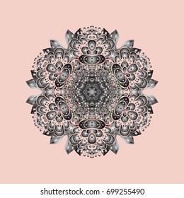 Vector illustration. Snowflake ornamental pattern. Snowflakes pattern. Snowflakes background. Flat design with abstract snowflakes isolated on colorful background.