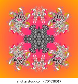 Vector illustration. Snowflake ornamental pattern. Snowflakes pattern. Snowflakes background. Flat design with abstract snowflakes isolated on colorful background.