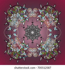 Vector illustration. Snowflake ornamental pattern. Flat design of snowflakes isolated on colorful background. Snowflakes pattern. Snowflakes background.