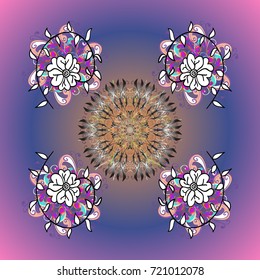 Vector illustration. Snowflake ornamental pattern. Snowflakes background. Flat design of snowflakes isolated on colorful background. Snowflakes pattern.
