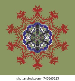 Vector illustration. Snowflake ornamental pattern. Snowflakes background. Flat design of snowflakes isolated on colorful background. Snowflakes pattern.
