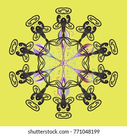 Vector illustration. Snowflake ornamental pattern. Flat design of snowflakes isolated on colorful background. Snowflakes pattern. Snowflakes background.