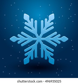 Vector illustration with snowflake and shadow on blue background.