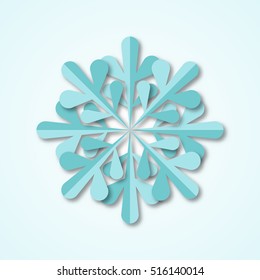 Vector illustration with snowflake and shadow on blue background.