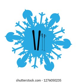 Vector illustration of snowflake with ski.