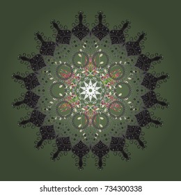 Vector illustration. Snowflake winter isolated on green, gray and neutral colors. New Year sign. Green, gray and neutral icon silhouette. For Christmas design. Symbol of celebration.