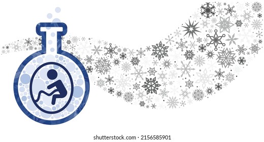 vector illustration of snowflakes and baby in flask for oocyte cryopreservation and pregnancy planning