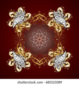 Vector illustration. Snowflakes background. Snowflakes pattern. Flat design with abstract snowflakes isolated on red background. Snowflake ornamental pattern.