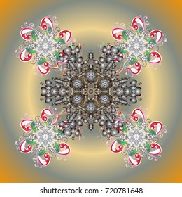 Vector illustration. Snowflakes background. Snowflake ornamental pattern. Snowflakes pattern. Flat design with abstract snowflakes isolated on background.