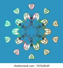 Vector illustration. Snowflakes background. Snowflake ornamental pattern. Snowflakes pattern. Flat design of snowflakes isolated on colorful background.