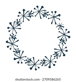 Ilustración vectorial del marco circular de los copos de nieve. Diseño de vacaciones de invierno, decoración de Navidad.