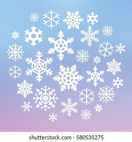 vector illustration of  snowflakes in circle shape design on blurred modern background