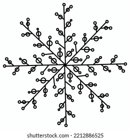 Vector illustration of snowflakes with circles and geometric lines.