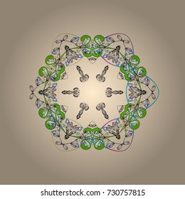 Vector illustration. Snowflakes collection. Fine winter ornament. Isolated of vector beige, green and gray snowflakes.