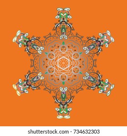 Vector illustration. Snowflakes collection. Fine winter ornament. Isolated of vector orange, gray and green snowflakes.