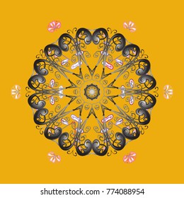 Vector illustration. Snowflakes collection. Fine winter ornament. Isolated of vector yellow, gray and white snowflakes.