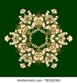 Vector illustration. Snowflakes collection. Fine winter ornament. Isolated of vector green and yellow snowflakes.