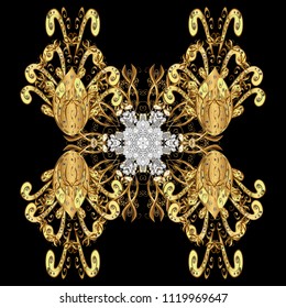 Vector illustration. Snowflakes collection. Isolated of vector black, yellow and brown snowflakes. Fine winter ornament.
