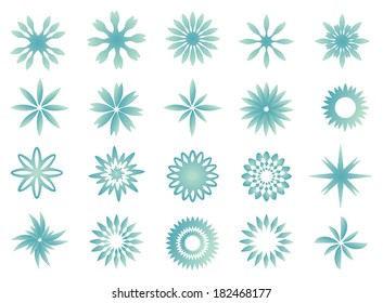 Ilustração vetorial de flocos de neve em diferentes designs.