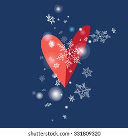 vector illustration of snowflakes and heart on a blue background