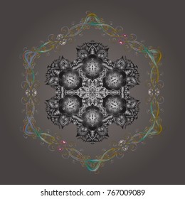 Vector illustration. Snowflakes icon in doodle sketch lines. Winter snow December season.