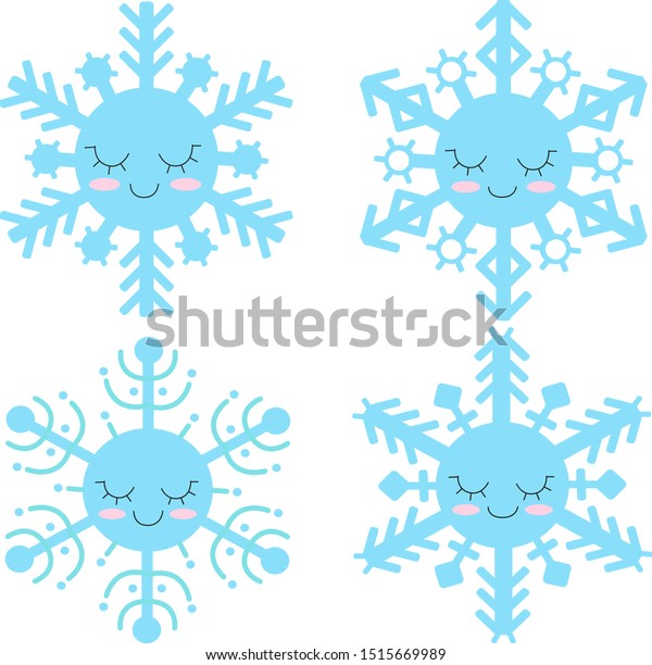 Vector Illustration Snowflakes Kawaii Style Cute Stock Vector (Royalty ...