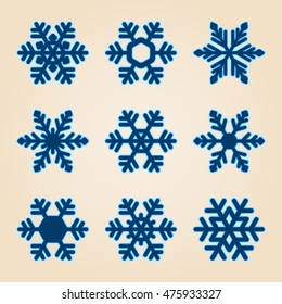 Vector illustration with snowflakes on beige background.