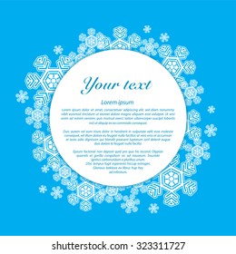 Vector illustration. Snowflakes on a blue background with place for your text. Blue background with snowflakes.