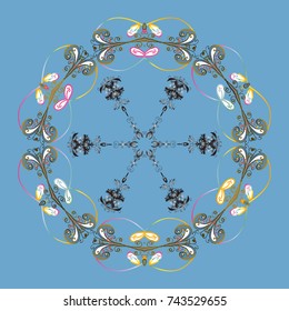 Vector illustration. Snowflakes pattern. Flat design of snowflakes isolated on colorful background. Snowflakes background. Snowflake ornamental pattern.