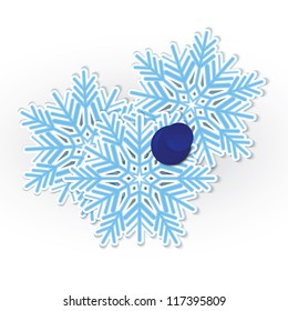 Vector illustration of snowflakes pined with blue push pin isolated on white