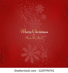 Vector illustration of Snowflakes and sparkles on a red background. Merry Christmas and Happy New Year!
