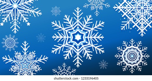 Vector Illustration of Snowflakes and star on a blue background