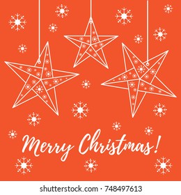 Vector illustration with snowflakes and three stars origami folded and hanging on the ropes. Design for banner, flyer, poster or print.