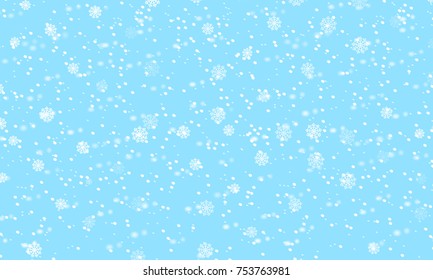  Vector illustration with snowflakes. Winter with falling snow background on a blue sky. 