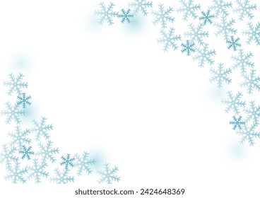 Vector illustration of snowflakes. Winter image background frame. Beautiful pale blue gradation.
