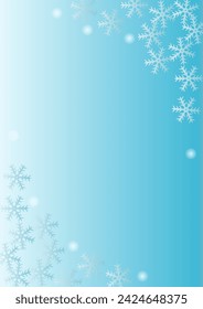Vector illustration of snowflakes. Winter image background frame. Beautiful pale blue gradation.