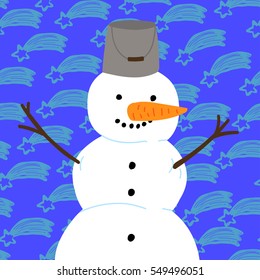 Vector illustration with snowman. 
